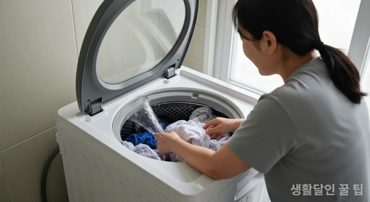 강력한 물살로 빨래하는 통돌이 세탁기 내부 모습