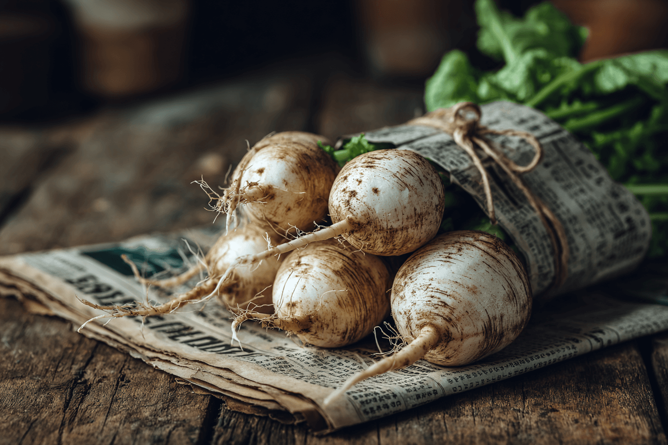 신문지에-쌓여져-있는-무-이미지
