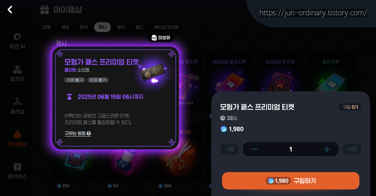 모험가 패스 프리미엄 티켓 자료