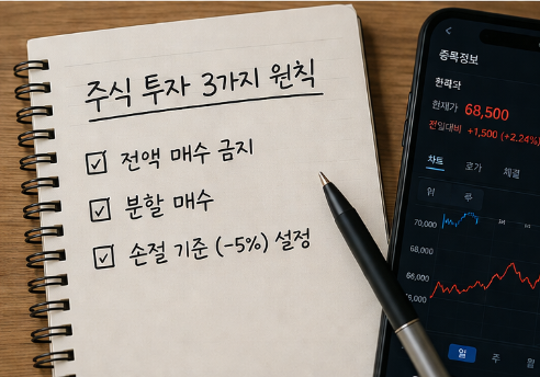 주식 투자 3가지 원칙이 적힌 수첩
