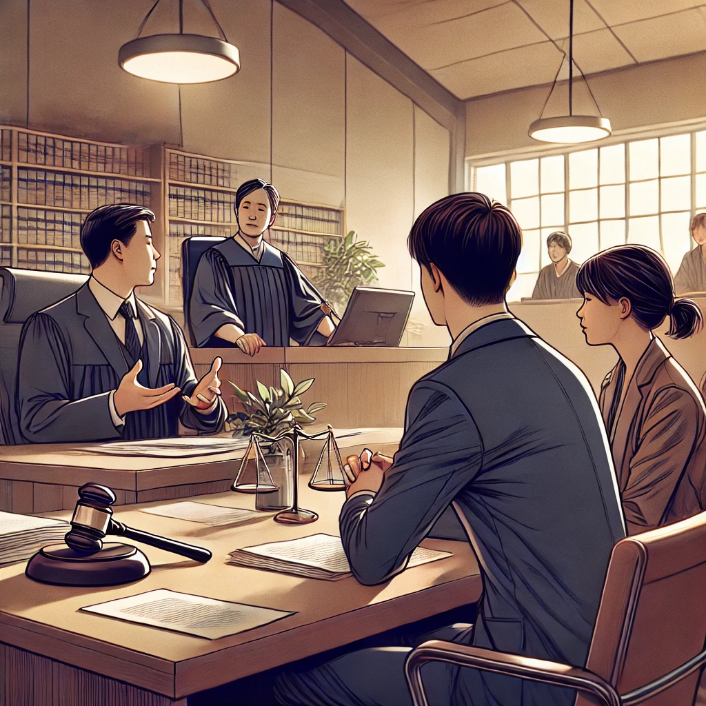 법정에서 격렬하게 논쟁하는 가족 구성원들 - 긴장감 넘치는 상속 분쟁 재판 현장