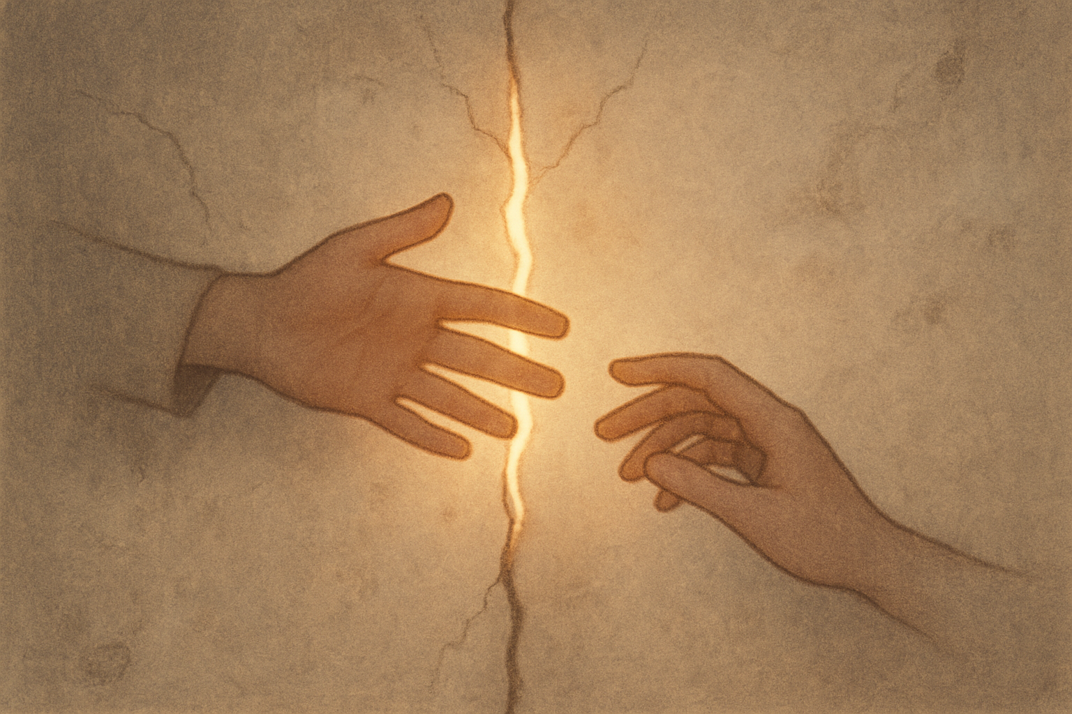 깨진 벽 앞의 구원의 손길 일러스트