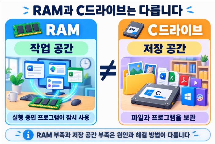 RAM과 C드라이브의 차이