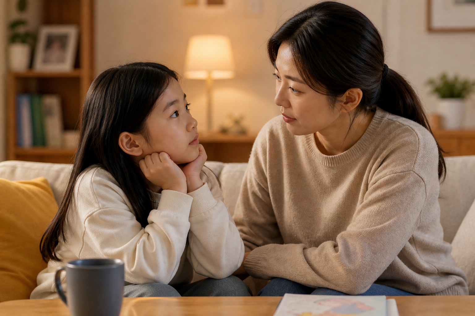 차 안에서 이야기 하는 아이