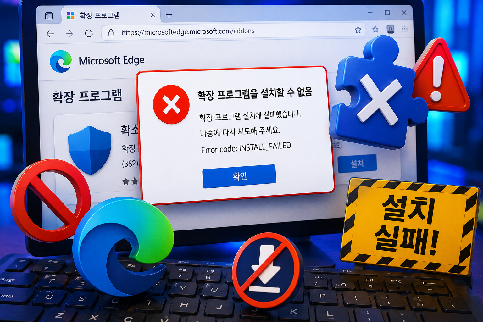 엣지 브라우저 확장프로그램 설치 안됨 해결방법 총정리 애드온 다운로드 실패 그룹정책 차단 원인