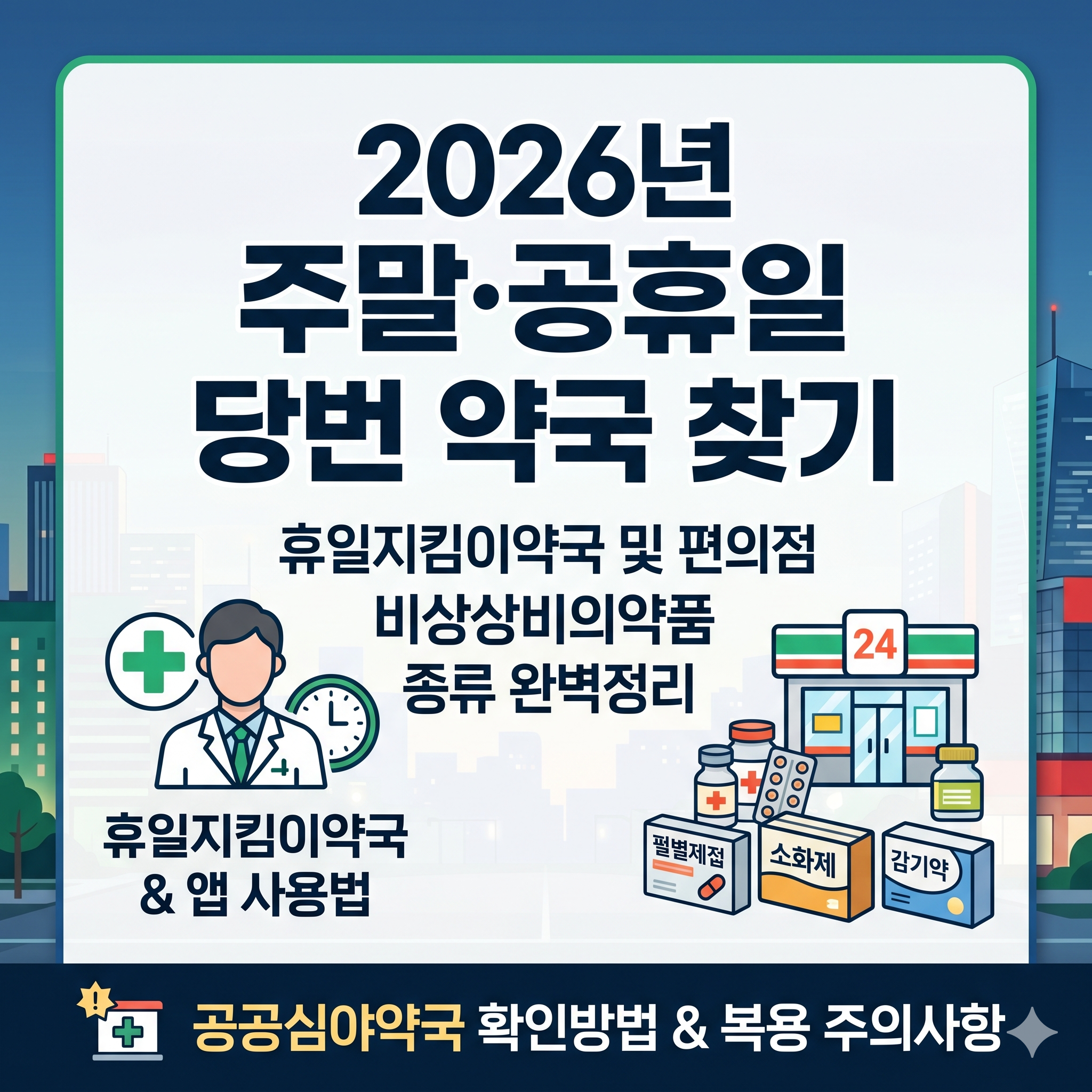2026년 주말 및 공휴일 당번 약국 찾기: 휴일지킴이약국 및 편의점 비상상비의약품 완벽 가이드