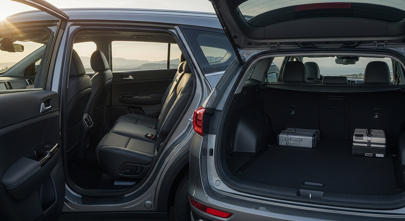 2026년형 스포티지의 넉넉한 2열 레그룸 또는 트렁크 공간