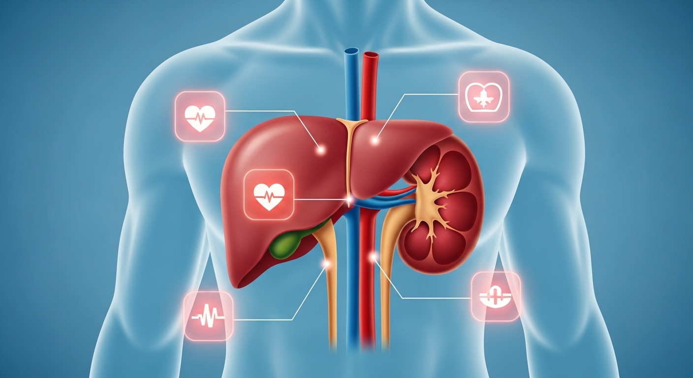 간 기능 및 신장 기능을 나타내는 인체 장기 일러스트