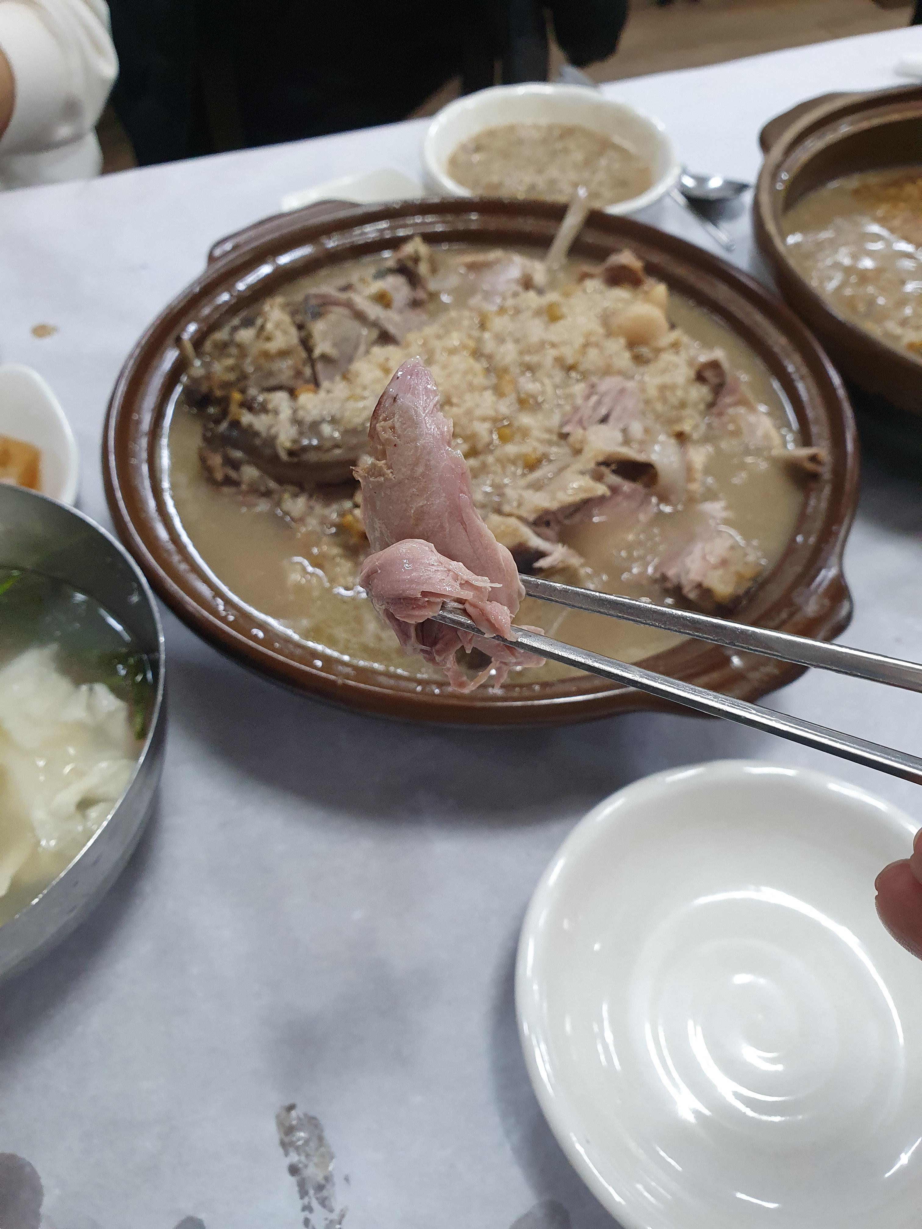 수통골 장수오리 야들야들 부드러운 오리백숙 고기 한첩