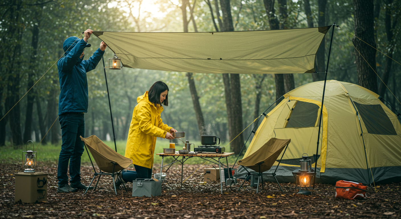우중 캠핑 모습