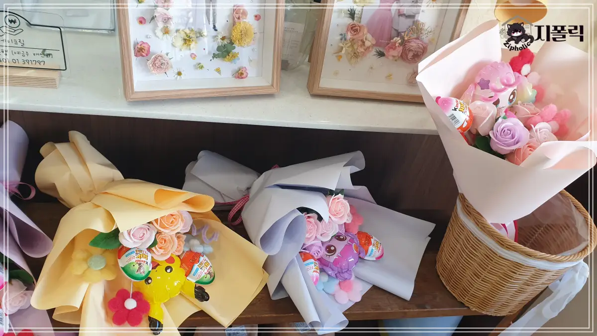 피카츄-행운핑-꽃다발