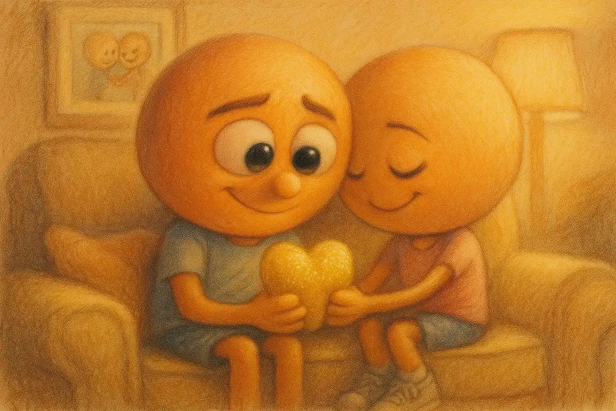하트를 함께 나누는 귀여운 커플 캐릭터