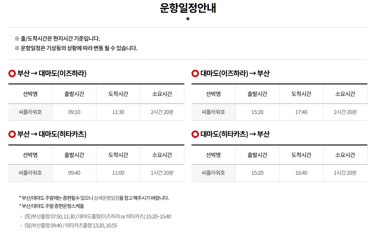 부산 대마도 여객선 배편 가격 시간표
