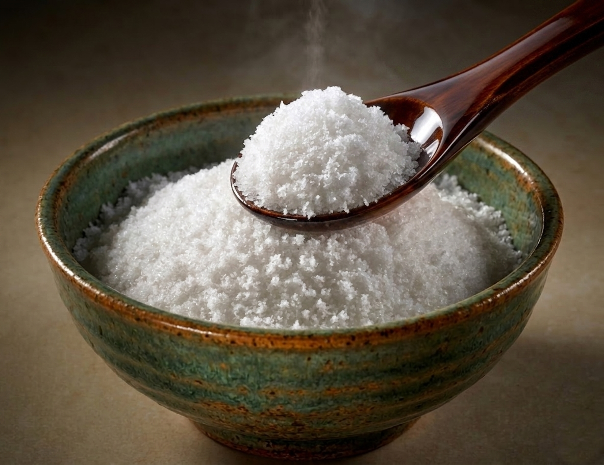 보라카이의 감성 식탁 정갈한 청록색 도기 그릇에 담긴 소금과 옻칠된 나무 수저 연출