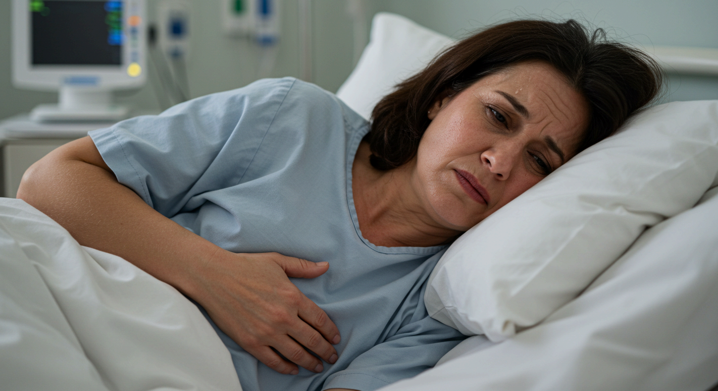 복부 팽만과 열, 담낭염 증상입니다