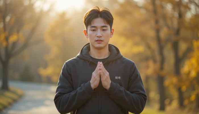 아침 공복 운동 중 걷기 운동을 하는 한국인 남성