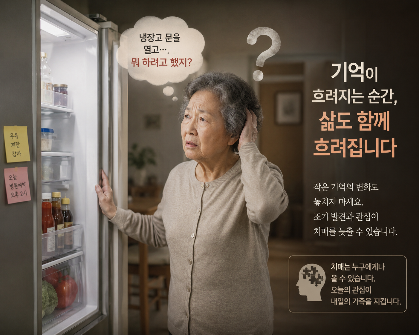 냉장고 문을 열고 뭘 하려고 했었는지 기억 안 나는 할머니