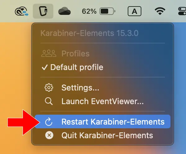 caps lock 키 매핑 적용을 위해 karabiner-Elements를 재실행