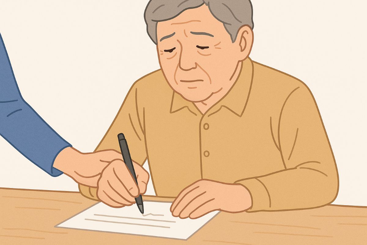 수급서류 서명 장면