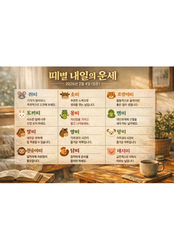 1.띠별 내일의 운세 2026년2월4일