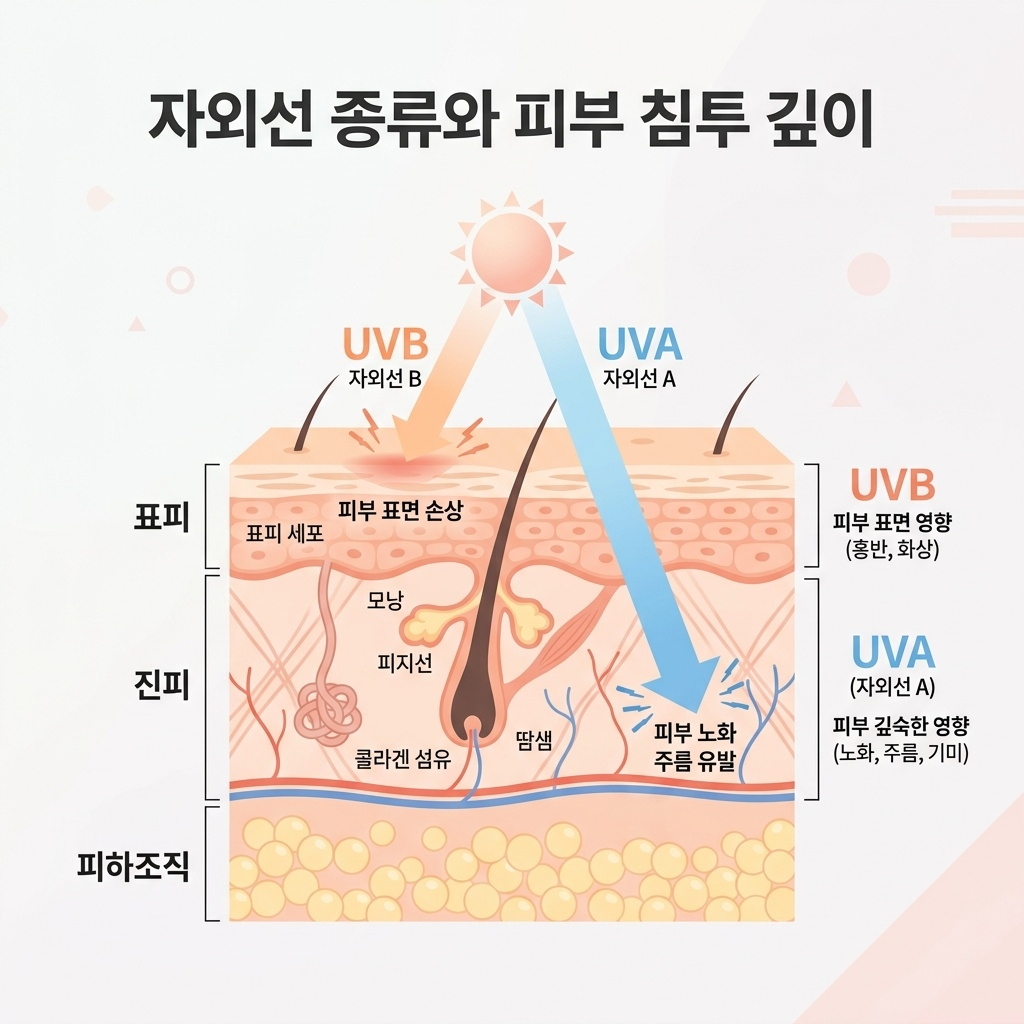 UVA UVB 파장별 피부 침투 깊이 인포그래픽