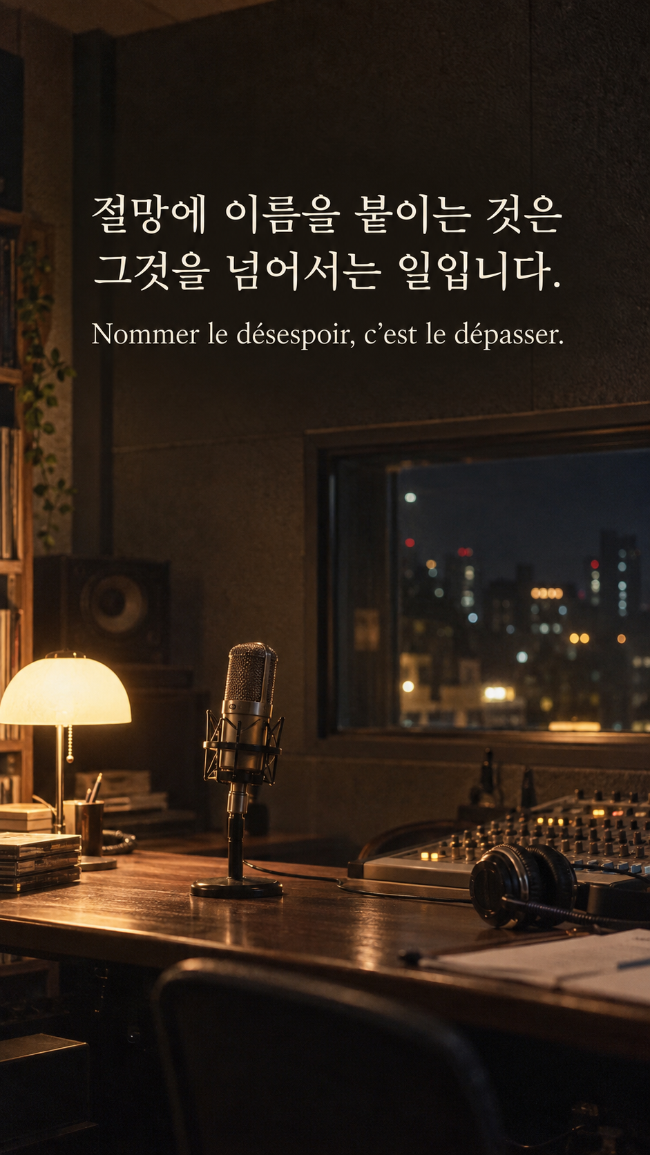 절망을 말로 붙잡기 &mdash; 작은 등이 켜진 빈 라디오 녹음실