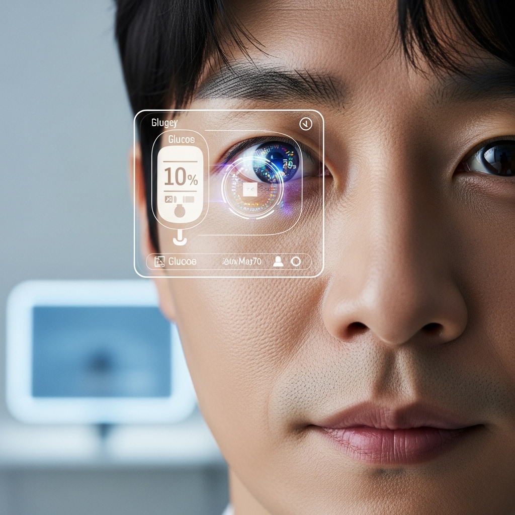 wearing a high-tech smart contact lens in one eye