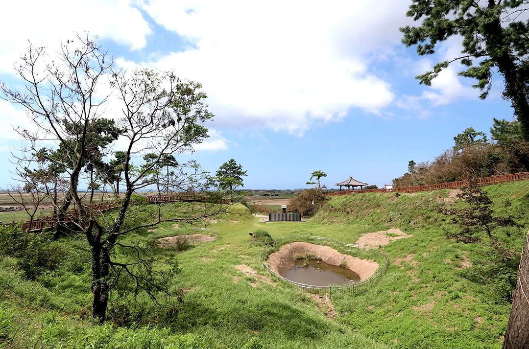 제주 올레길 10코스 중반 섯알오름 학살터 전경 사진.