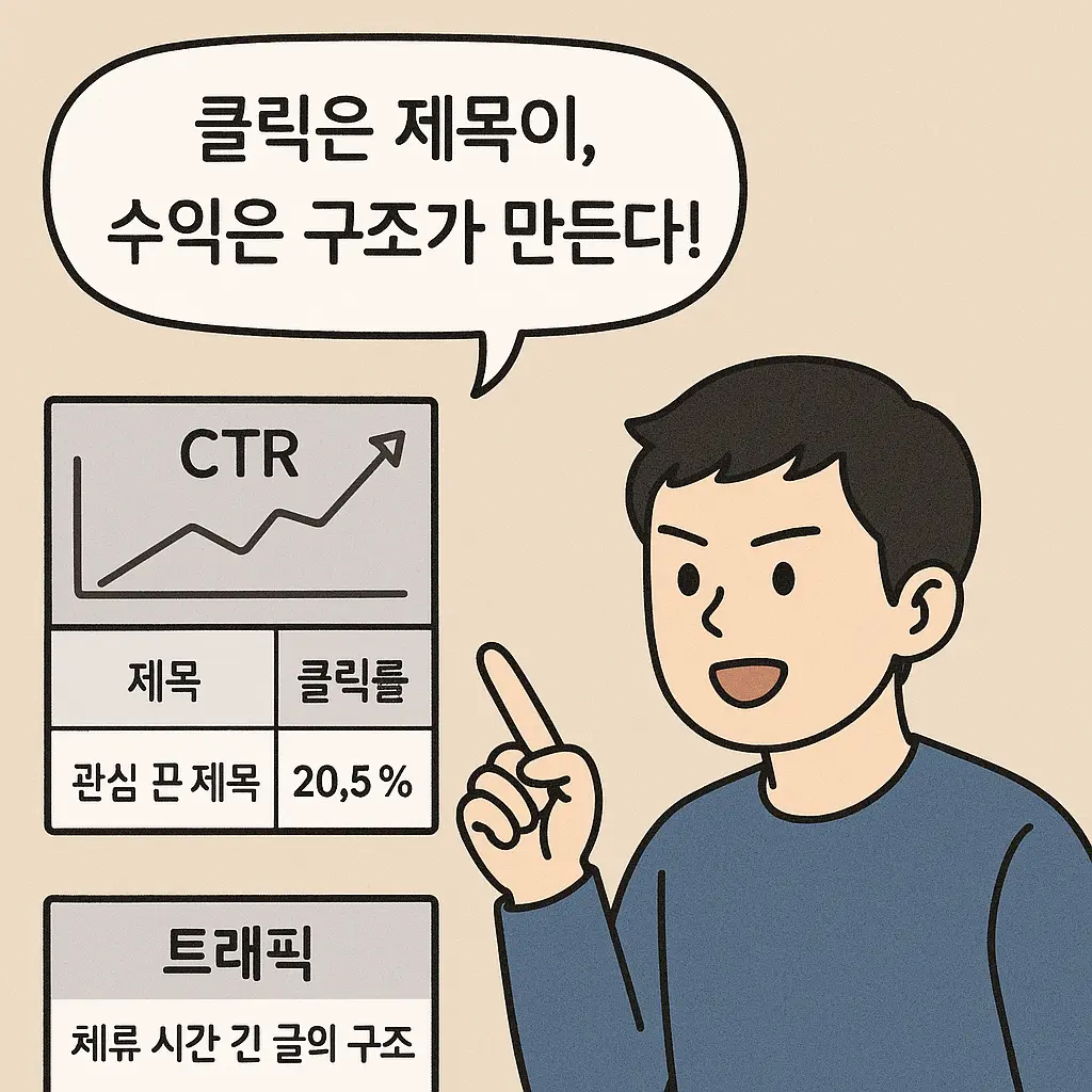 방문자는 늘었지만 클릭은 없는 블로그. AdSense 수익이 0원인 상황에 좌절한 블로거의 모습
