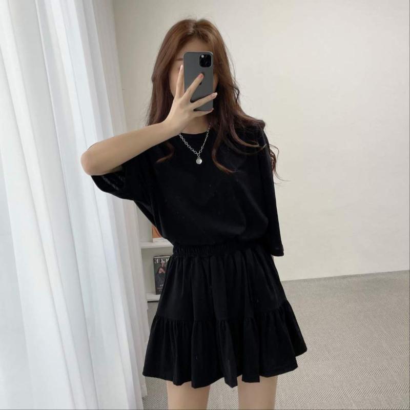 SET 여리핏 반팔티 주름 스커트 치마바지 트레이닝 세트