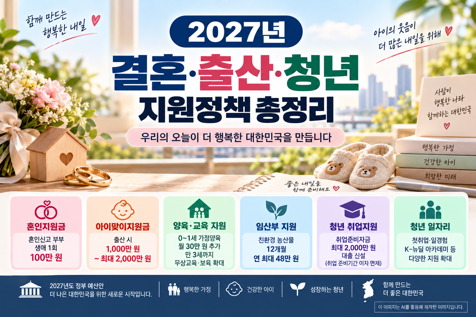 2027 혼인지원금 100만원 아이맞이지원금 최대 2000만원 출산 양육 청년 취업지원