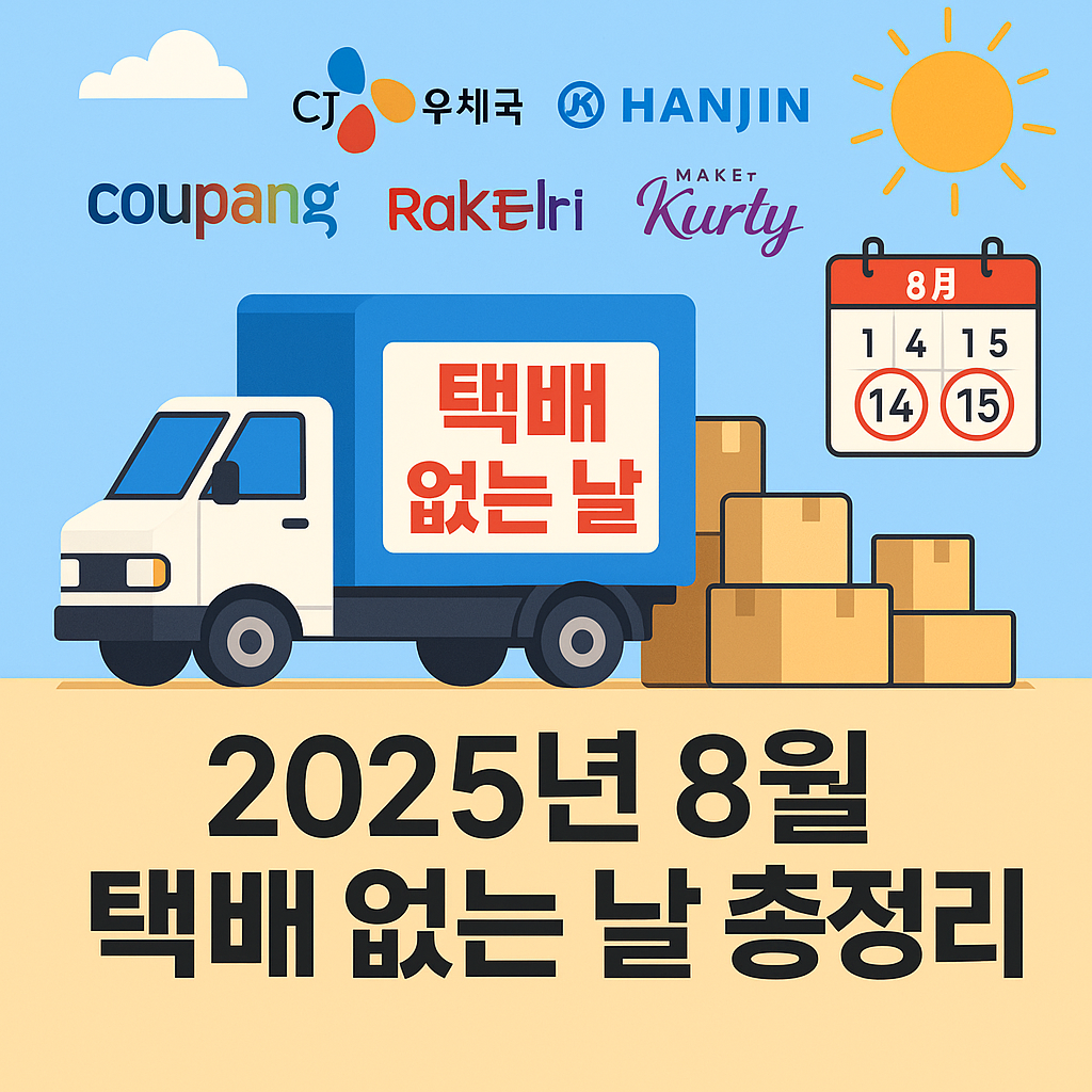 2025년 8월 택배 없는 날 총정리 CJ대한통운&middot;우체국&middot;쿠팡 배송일정 및 지연 피하는 팁