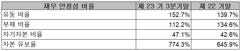 엔에스 - 재무 안정성 비율
