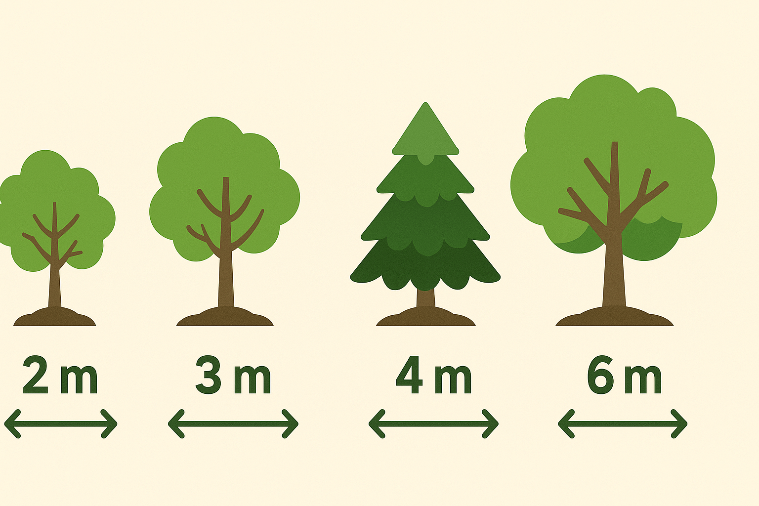 나무 종류별 간격을 보여주는 도식적 인포그래픽