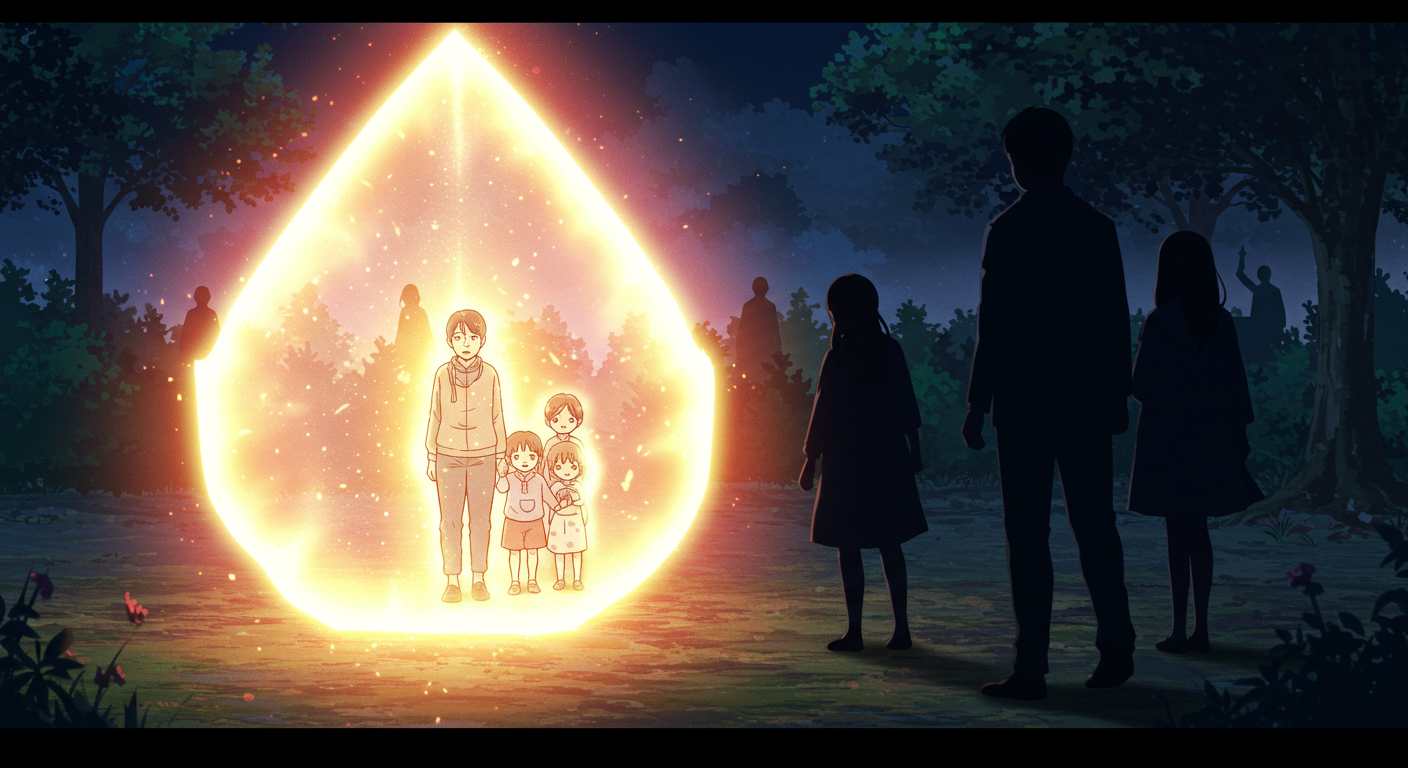 폭력으로부터 가족을 보호하는 상징적 장면