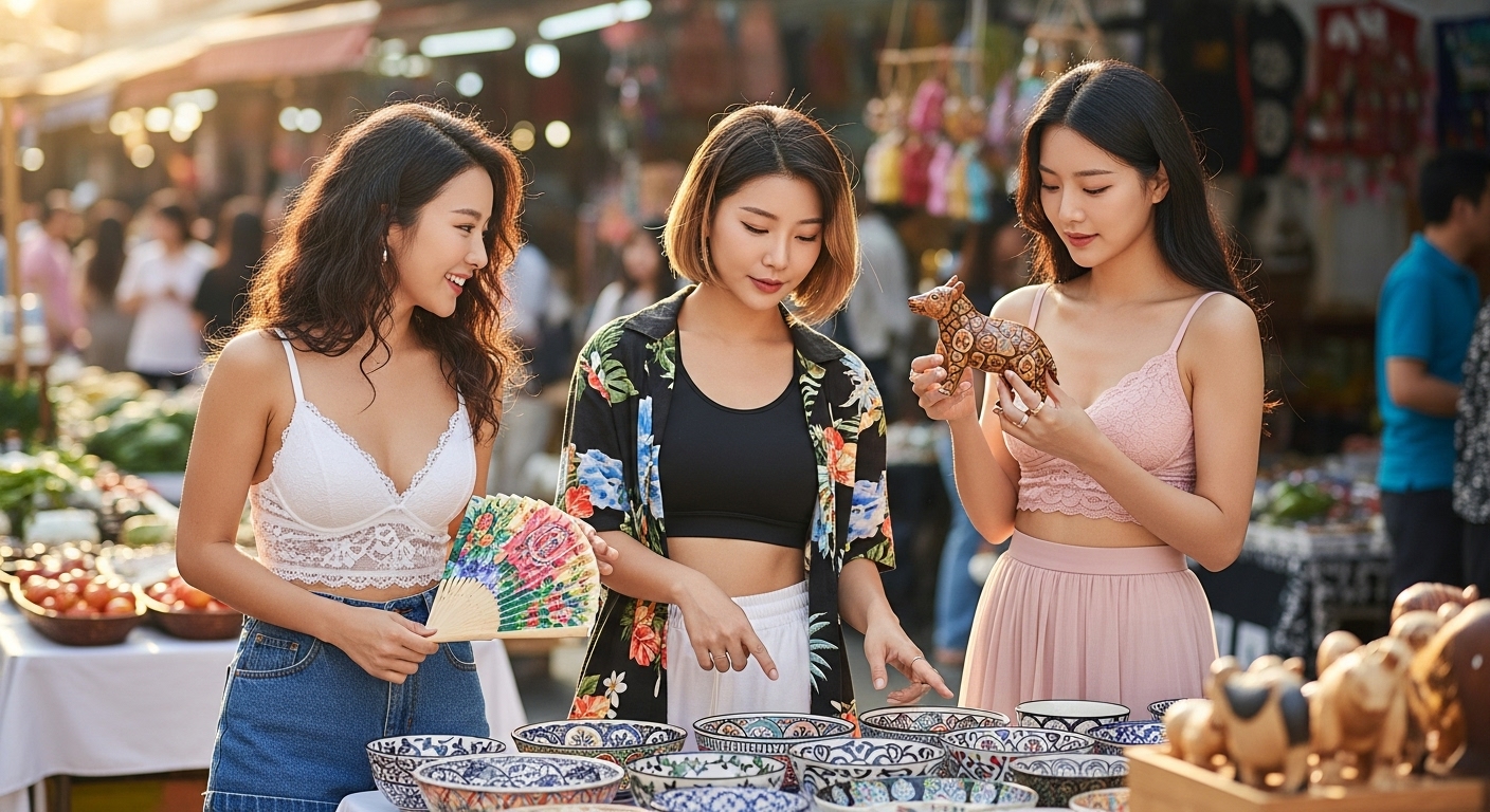 전통시장에 방문한 여성들