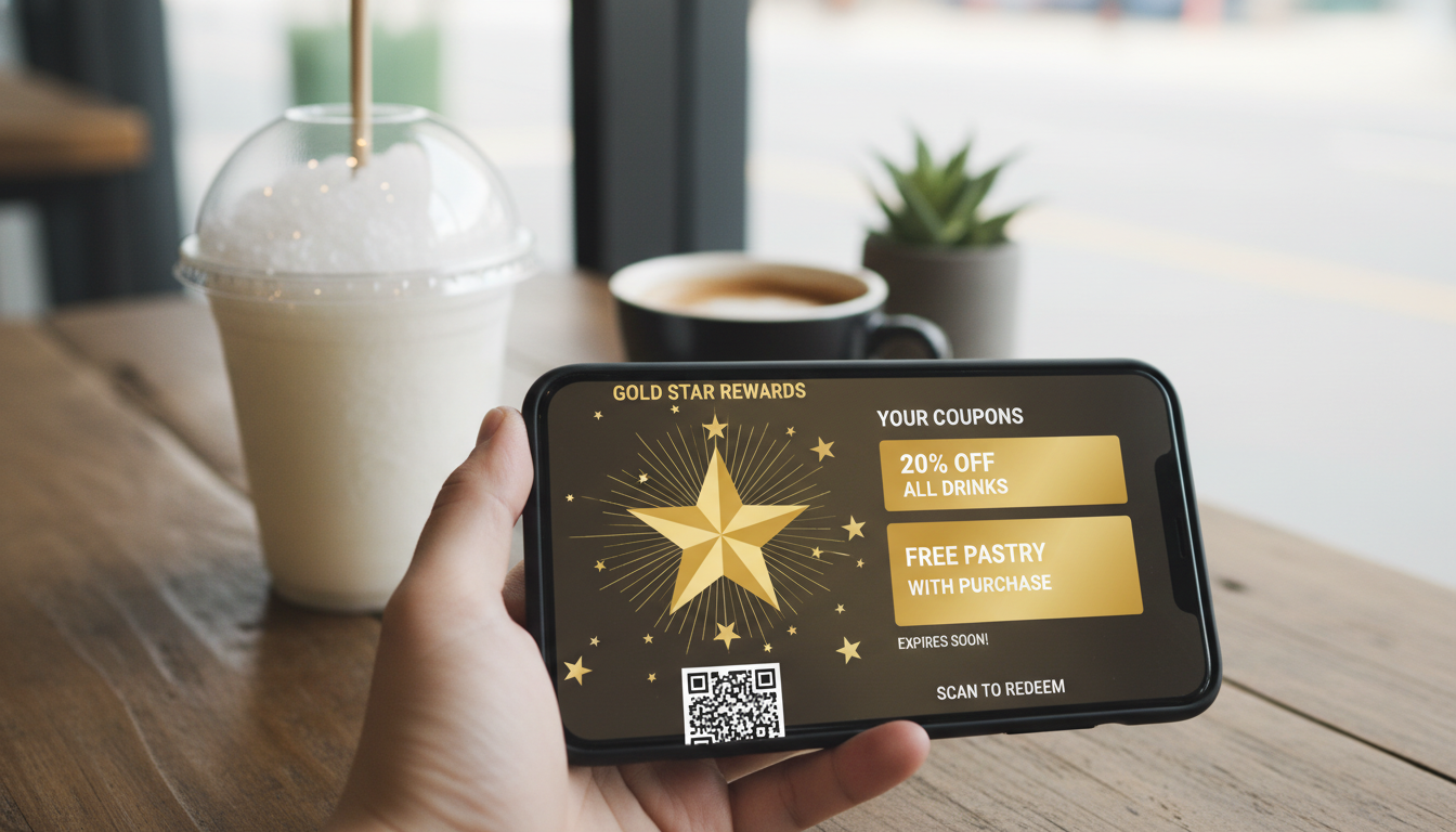 스마트폰 스타벅스 카드를 이용해 엑스트라 무료 혜택과 할인을 받는 스마트한 결제 모습