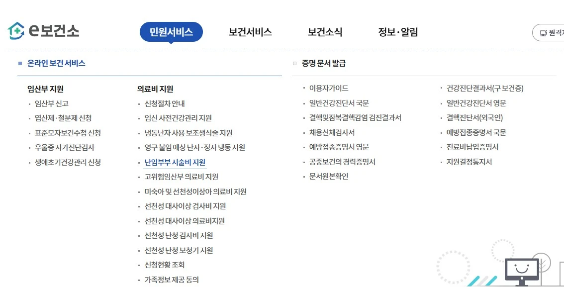 e보건소 난임 약제비 청구