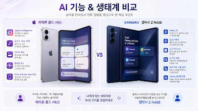 Apple Intelligence와 Galaxy AI 및 애플·갤럭시 생태계를 비교한 이미지