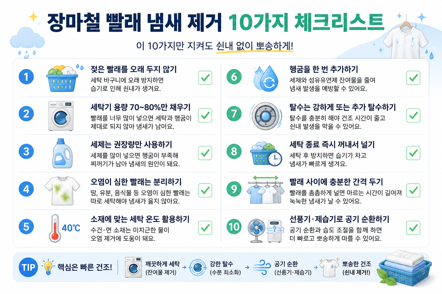 장마철 빨래 냄새 제거 방법 10가지 체크리스트
