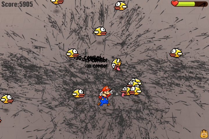 마리오가-플래피-버드를-향해-총을-맞추고-연속-콤보를-달성하는-화면