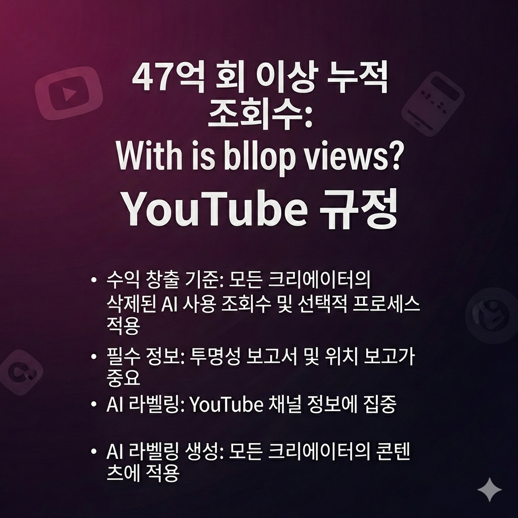 47억 뷰 삭제 사태, 내 유튜브도 안전할까? AI 슬롭 규제 전면화! 수익화 기준&middot;AI 표기 의무까지, 크리에이터라면 반드시 알아야 할 핵심 정보 총정리.