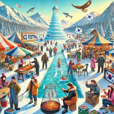 산천어축제 현장 그림