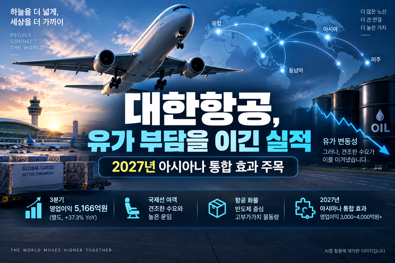 대한항공 유가 부담 속 여객·항공화물 실적과 2027년 아시아나항공 통합 효과를 분석한 기업분석