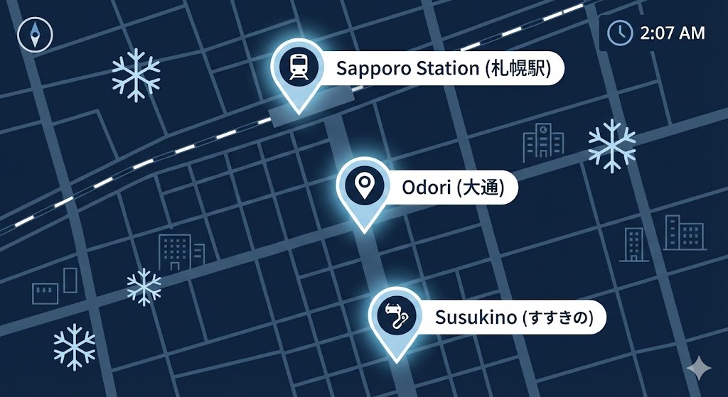 삿포로 숙소 지역 선택 허브 2026오도리 vs 스스키노 vs 삿포로역 “3분 결정표” (눈축제/야경/이동 동선 기준)