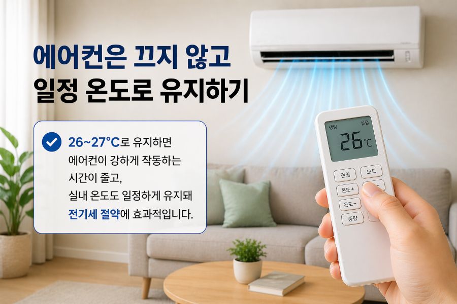 에어컨 온도를 26도 정도로 유지해 전기세를 줄이는 방법 설명 이미지