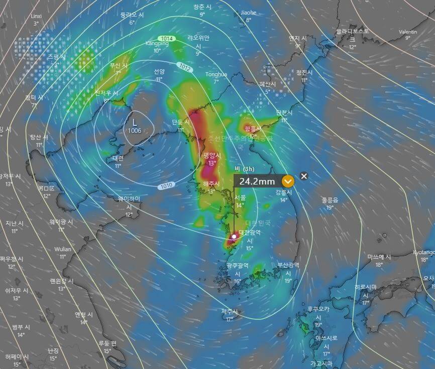 한글날태풍급비바람
