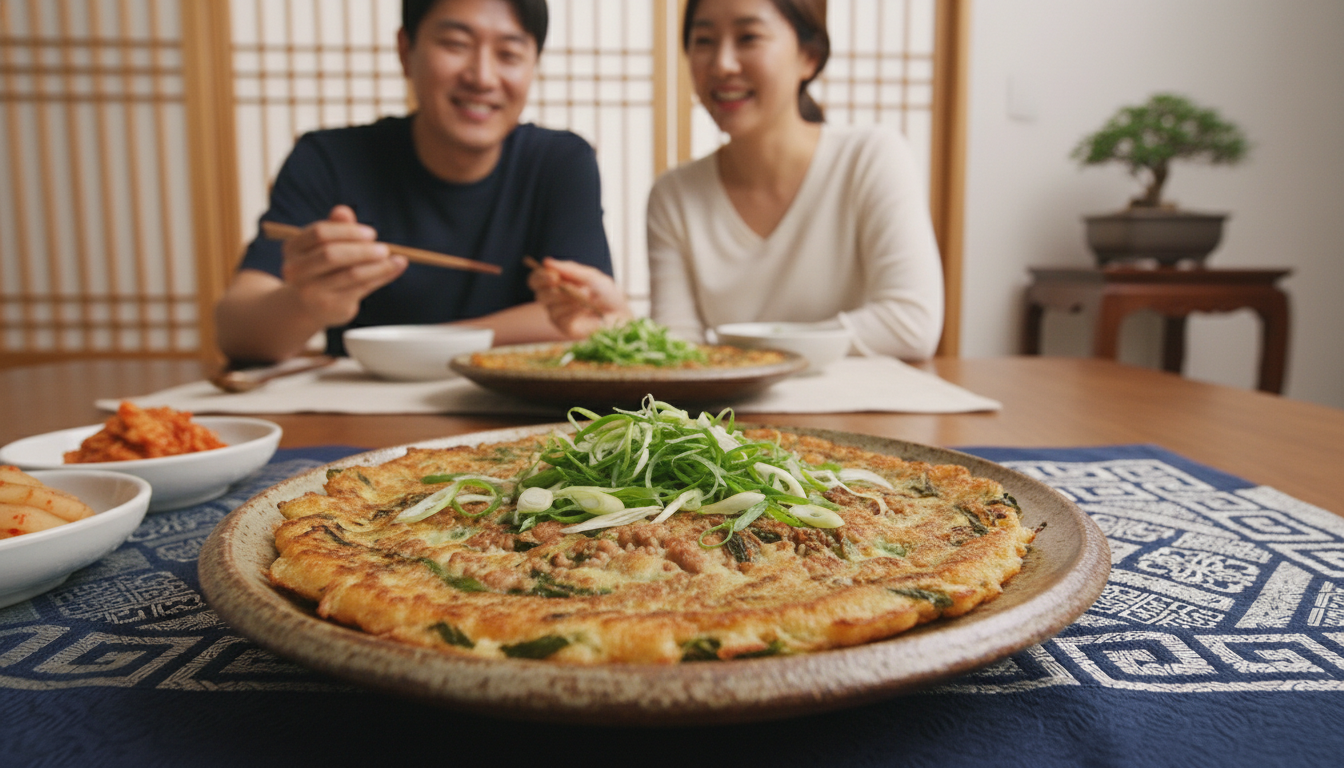 청각과 돼지고기를 넣고 노릇하게 부친 청각 돼지고기 전이 정갈한 접시에 담겨 있는 모습.