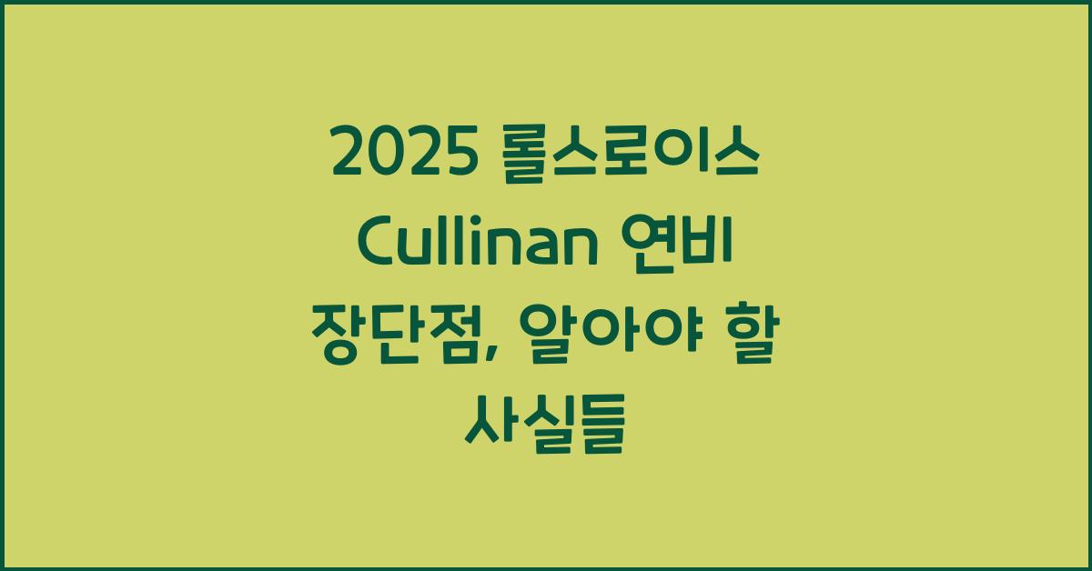 2025 롤스로이스 Cullinan 연비 장단점