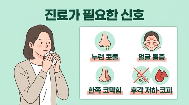 비염 바로 진료가 필요한 신호 누런 콧물 얼굴 통증 한쪽 코막힘
